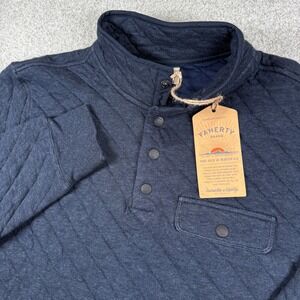NEW Faherty Epic Quilted Fleece Pullover Mens L Navy Melange Mock Neck Henley